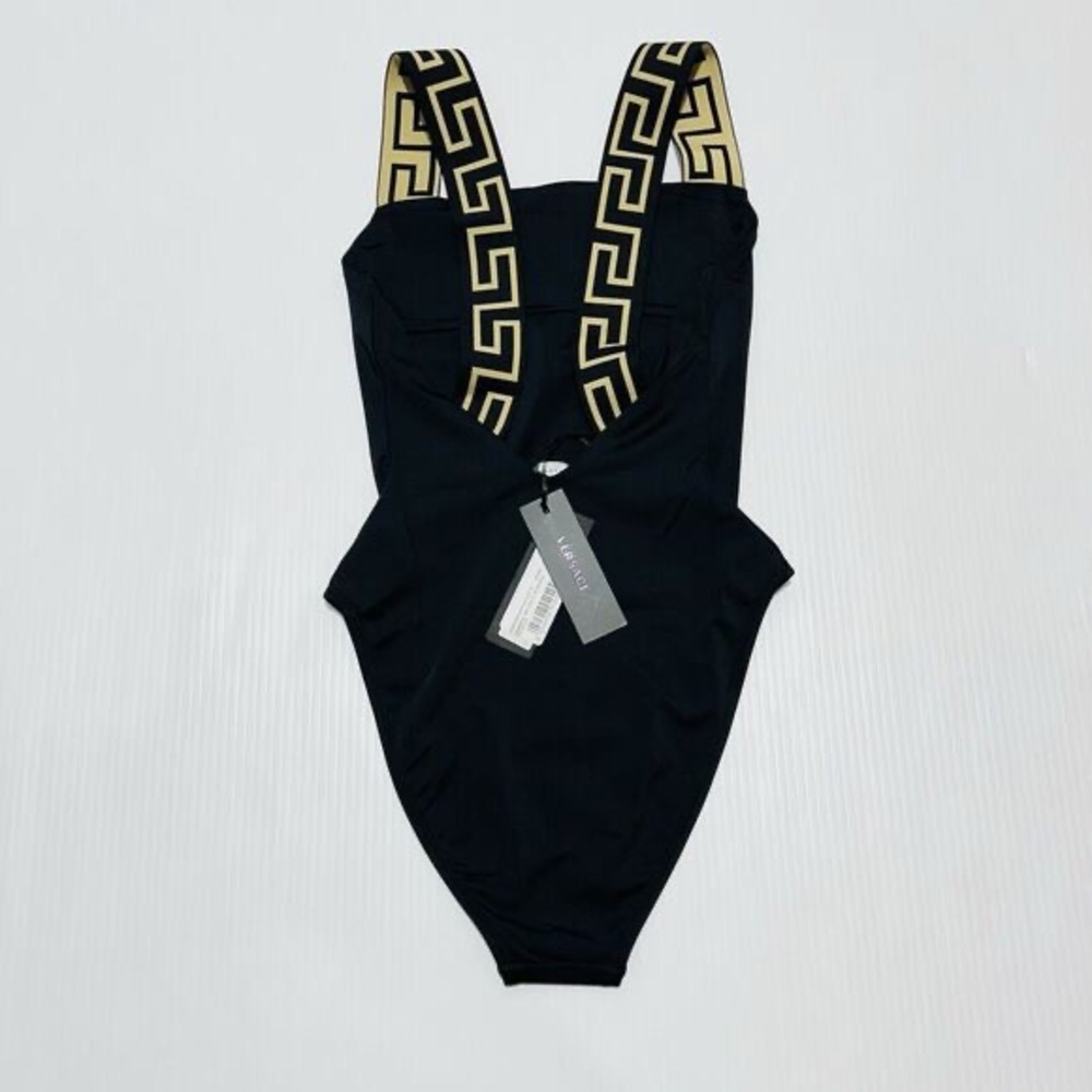 Versace Size 2/ S Greca Border Black Gold One Piece Swimsuit NWT $425 - Picture 8 of 12